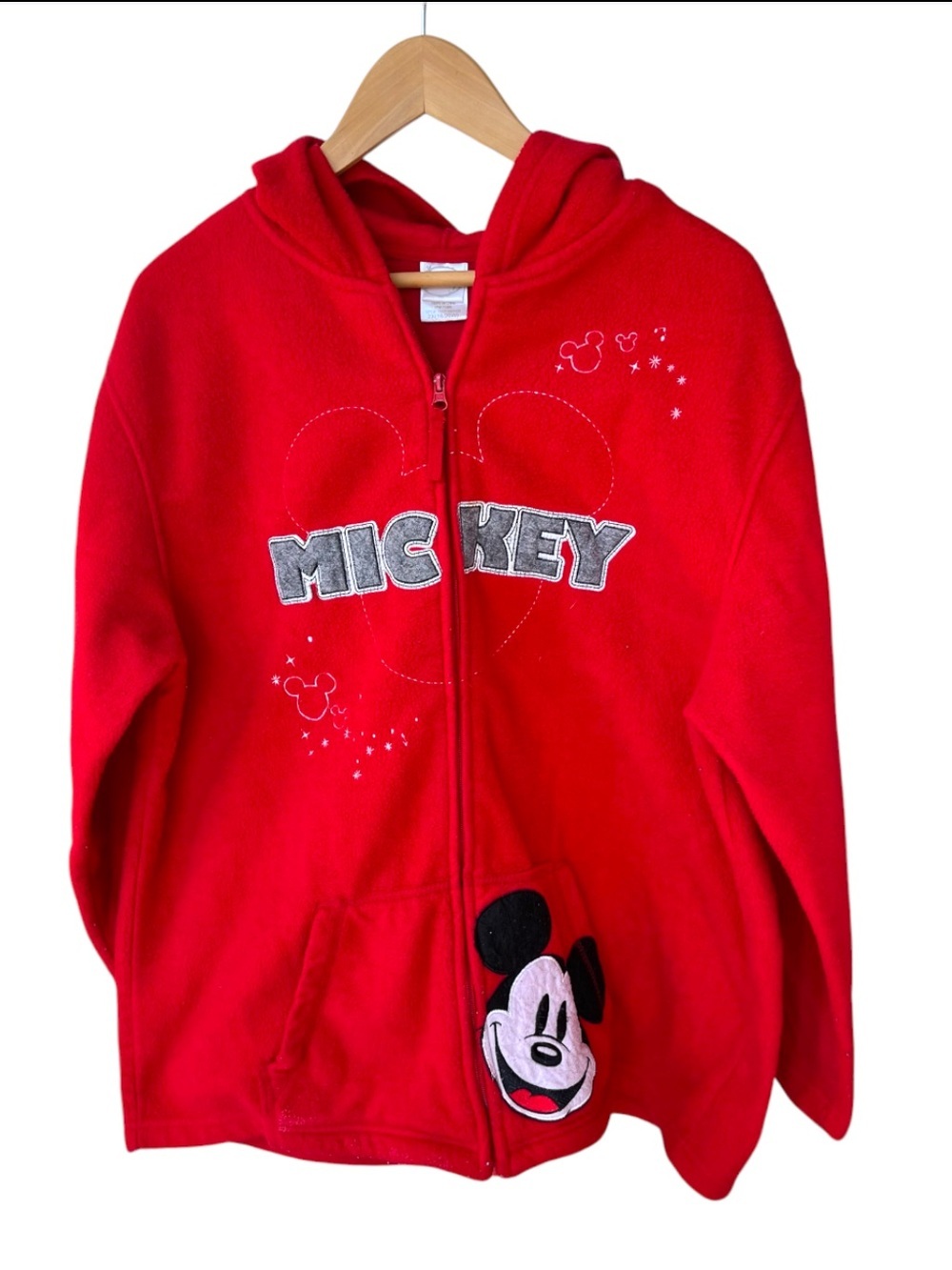 Vintage 90s Disney Mickey Mouse Red Fleece Zip Up Hoodie 2XL